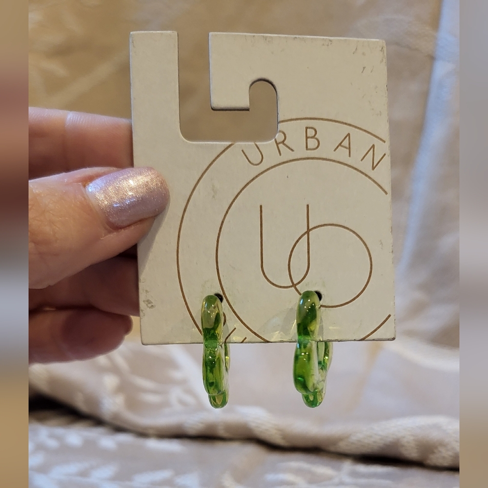 Vibrant Green Hoop Earrings - Picture 4 of 7